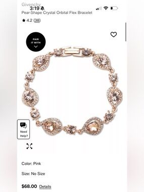 Givenchy Rose-Gold Tone Bracelet with Pink Teardrop Crystals
